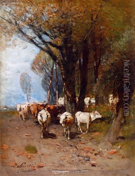 On The Way Home Oil Painting - Geza Meszoely