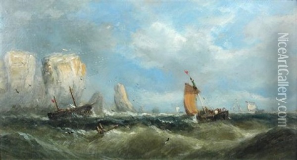 The Coast Off Jersey Oil Painting - William Adolphus Knell