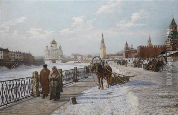 View Of The Moscow Kremlin And The Church Of Christ The Saviour Oil Painting - Paul Louis Bouchard