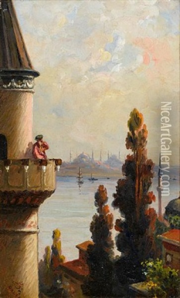 The Call Of The Muezzin, Constantinople Oil Painting - Halil Pasha