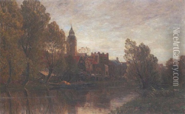 Stadt Am Fluss (in Holland?) Oil Painting - Gilbert Von Canal