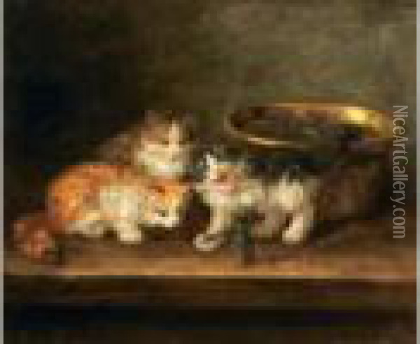 Les Chatons Et L'ecrevisse Oil Painting - Alphonse de Neuville