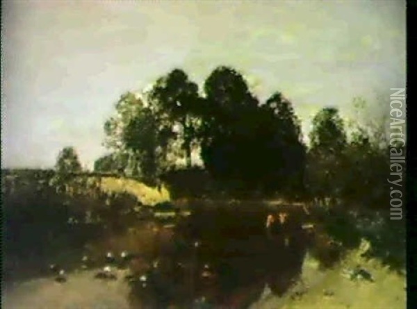 Landschaft Mit Badenden Kindern Oil Painting - Eugen Jettel
