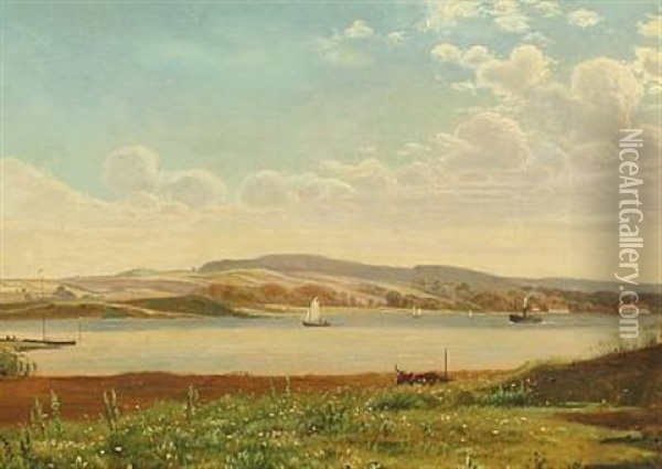 Coastal Landscape With View Over An Inlet Oil Painting - Anton Erik Christian Thorenfeld