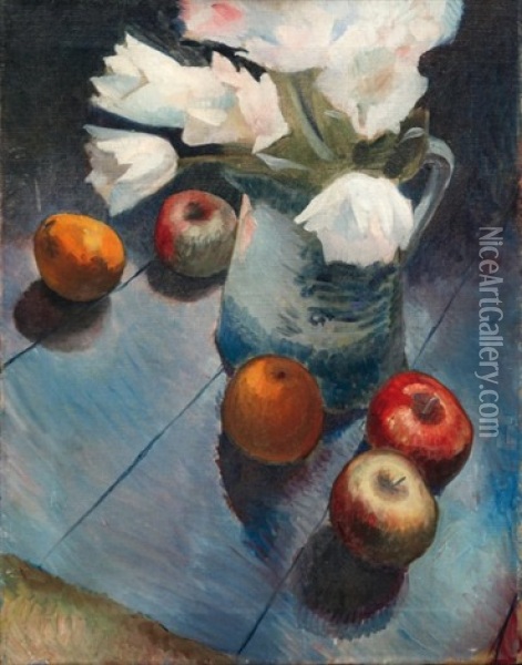 Nature Morte Aux Pommes Et Au Pot De Pivoines Oil Painting - Roderic O'Conor
