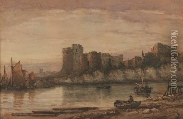 Chepstow Castle, Wales Oil Painting - Richard Henry Nibbs