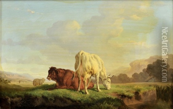 Deux Vaches Dans Un Pre Oil Painting - Charles (Jean-Ch. Ferdinand) Humbert