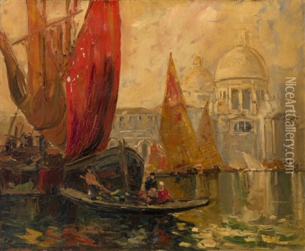 View Of The Grand Canal, Venice Oil Painting - Georgi Alexandrovich Lapchine