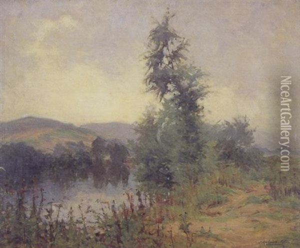 Landscape With A Riverside Path Oil Painting - Joseph Milner Kite