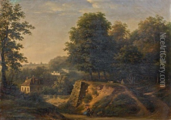 Vue De La Manufacture De Sevres Des Hauteurs De St. Cloud Oil Painting - Jean Baptiste Gabriel Langlace