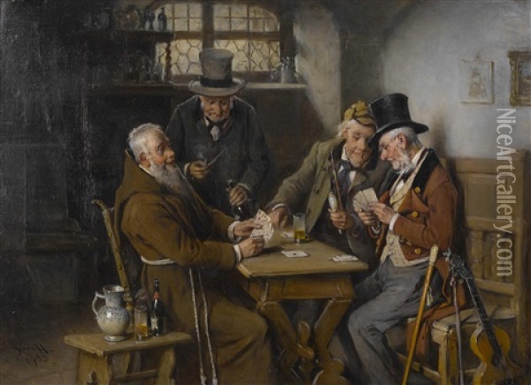 The Card Players Oil Painting - Hermann Kern