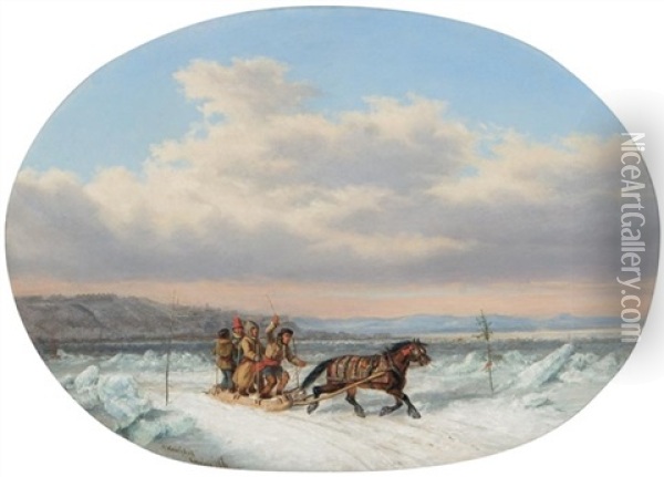 Crossing The Ice At Quebec Oil Painting - Cornelius David Krieghoff
