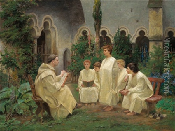 Unterricht Im Klostergarten Oil Painting - Carl Jordan