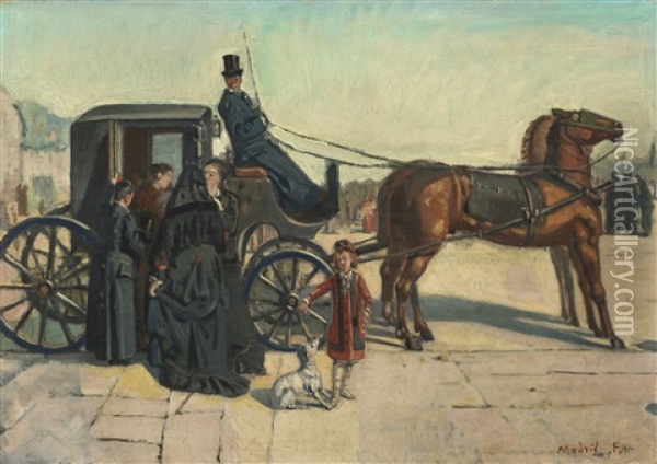 Zweispanner Kutsche Auf Platz In Madrid Oil Painting - Ferdinand Hodler