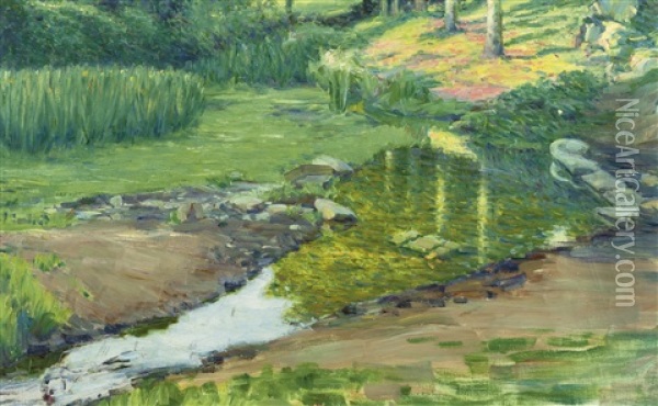 By The Stream Oil Painting - Max Kurzweil