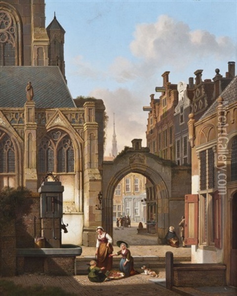 Am Brunnen Vor Der Kathedrale Oil Painting - Jan Hendrik Verheyen