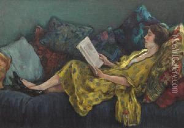 Lectura In Interior Oil Painting - Nicolae Grant