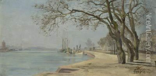 Flussbiegung Mit Uferstrase Oil Painting - Fritz Wucherer