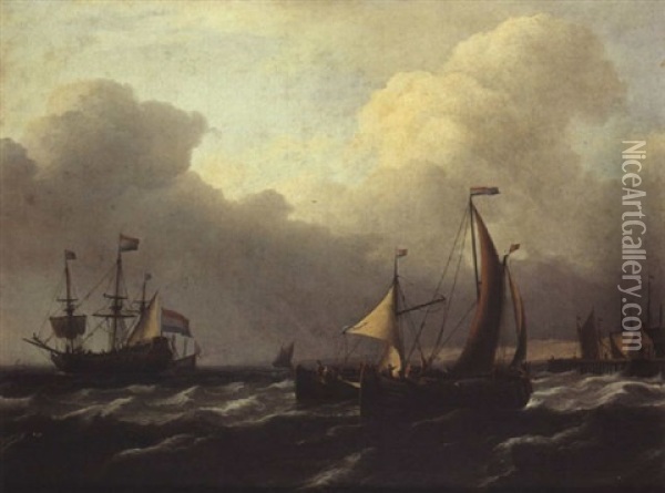 Marine Aux Navires Hollandais Sur Une Mer Legerement Agitee Oil Painting - Aernout (Johann Arnold) Smit