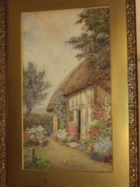 Thatched Cottage And Garden, Possibly In Bignor, Sussex Oil Painting - Theresa Sylvester Stannard