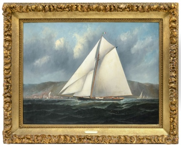 Sloop Yacht Below Hudson Highlands Oil Painting - Elisha Taylor Baker