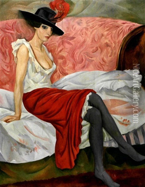 Portrait D'une Elegante Oil Painting - Boris Dmitrievich Grigoriev