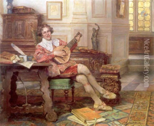 The Lute Player Oil Painting - Alex De Andreis