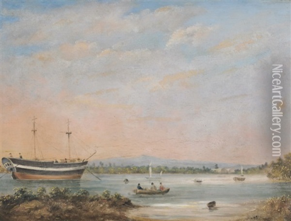 Distant View Of The Landing Place And The Iron Shores At Port Adelaide, South Australia, View At Yankalilla, South Australia, View In Port Adelaide, South Australia And View Near Adelaide, South Australia (4 Works) Oil Painting - William Light