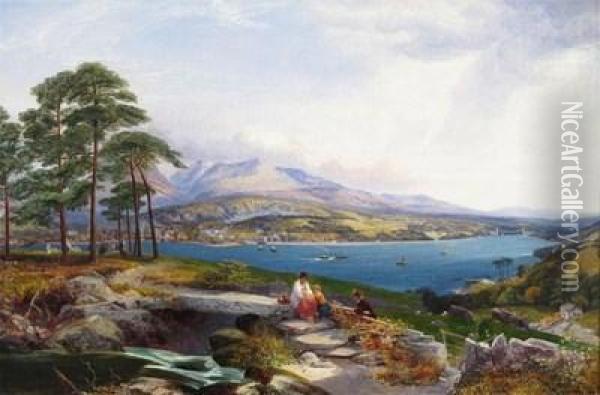 View Of The Menai Straits Looking Towards Mount Snowdon Oil Painting - Edwin Alfred Pettitt