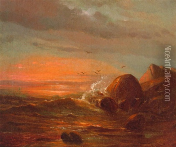Felsenkuste Im Abendlicht Oil Painting - Johan Christian Dahl