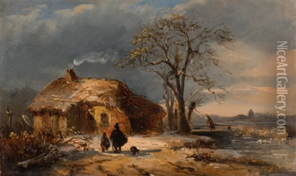 Winter Landscape With Figures Oil Painting - Abraham Van Der Wayen Pieterszen