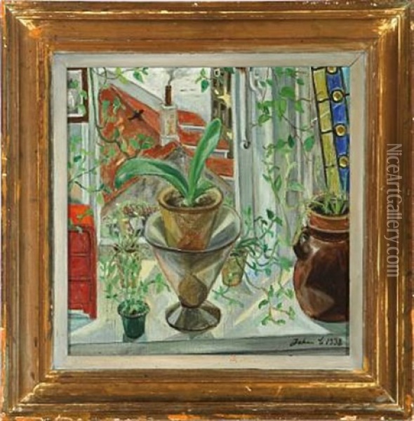 Vinduet - Forarsdag - Norebro (window - Spring Day At Norrebro In Copenhagen) Oil Painting - John Christensen