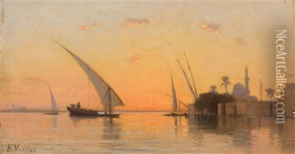 Sonnenuntergang Am Nil Oil Painting - Auguste Louis Veillon