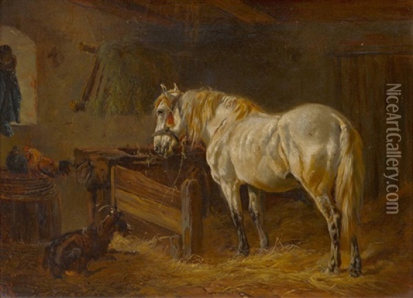 Schimmel Im Stall Oil Painting - Ludwig Hartmann