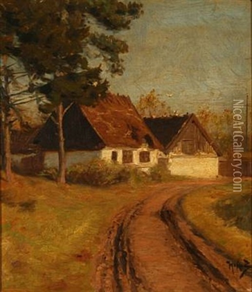 A Road At A White Country House Oil Painting - Hans Andersen Brendekilde