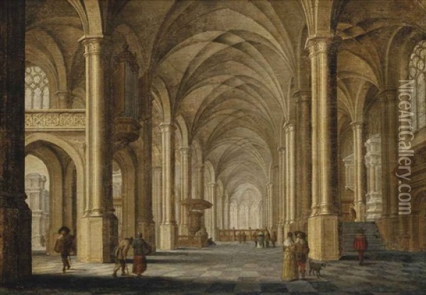 A Church Interior With Elegant Figures Oil Painting - Peeter Neeffs the Younger