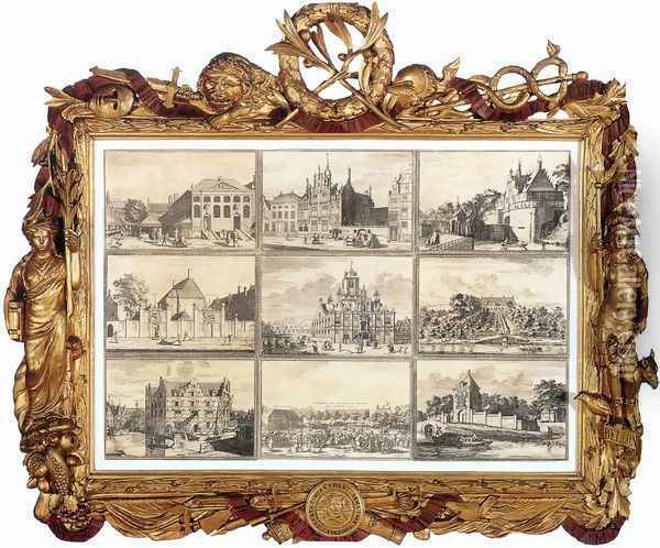 Nine Images of Public Buildings of Delft 1729 Oil Painting - Coenraet Decker