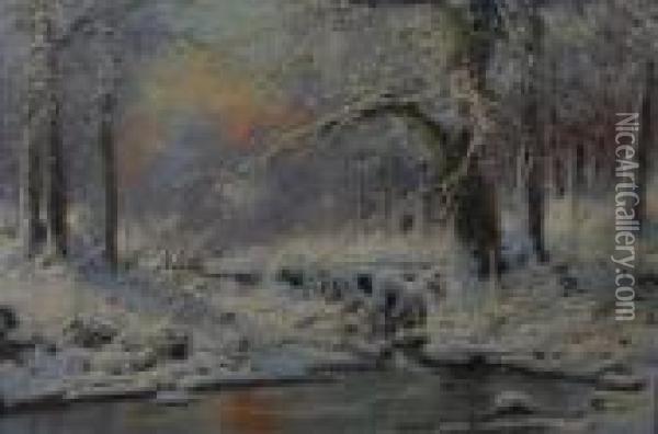 Snow Scene Oil Painting - Antal Neogrady