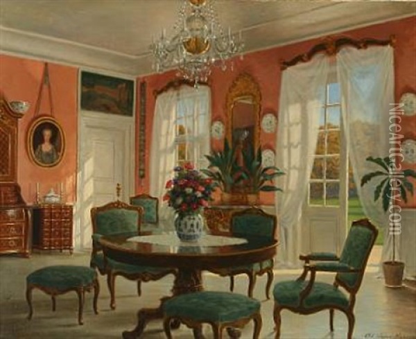Salen Paa Overforstergaarden Oil Painting - Adolf Heinrich Claus Hansen