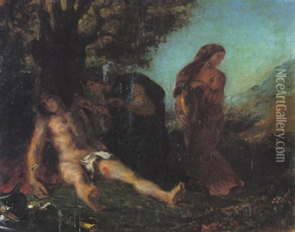 Saint Sebastian Tended By The Holy Women Oil Painting - Eugene Delacroix