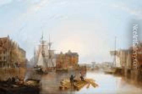 A Sunlit Harbour Oil Painting - Joseph Walter