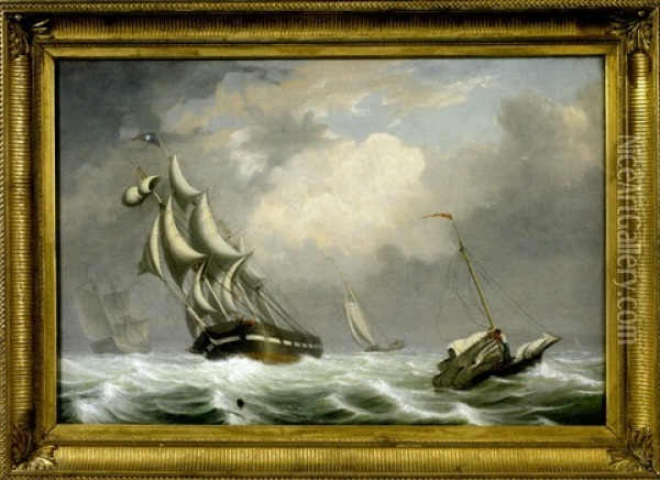 "ships In A Squall" Off The Coast Of Gloucester Oil Painting - Fitz Henry Lane
