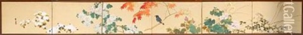 Six-fold Screen (pair) Oil Painting - Hobun Kikuchi