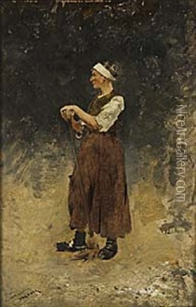Allmogekvinna Oil Painting - August Vilhelm Nikolaus Hagborg
