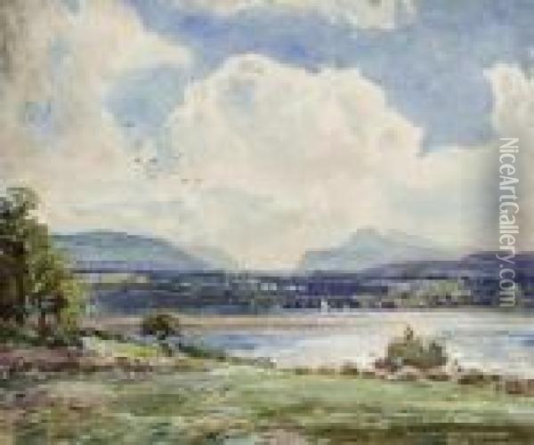 River Landscape With Hay Barge Oil Painting - Harry Sutton Palmer