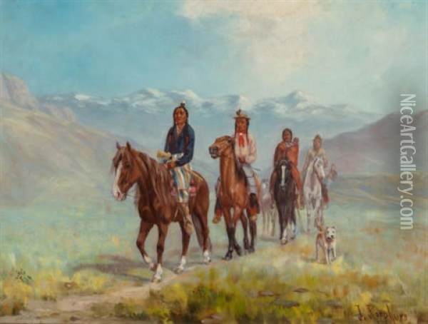 Indian Riders Oil Painting - Julius Rorphuro