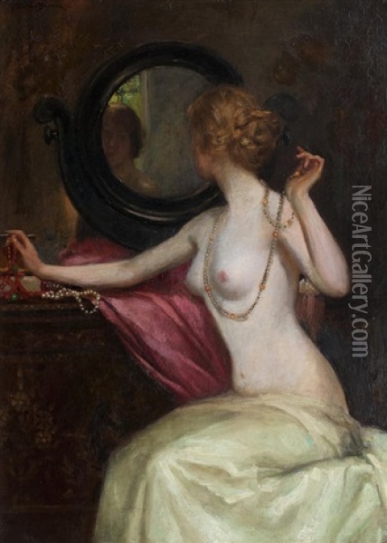 Lady At Her Dressing Table Oil Painting - Thomas Austen Brown