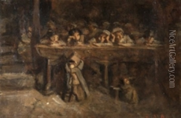 Une Class D'ecole Oil Painting - Edouard D' Apvril