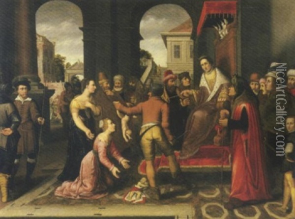 Il Giudizio Di Salomone Oil Painting - Cornelis Cornelisz Van Haarlem