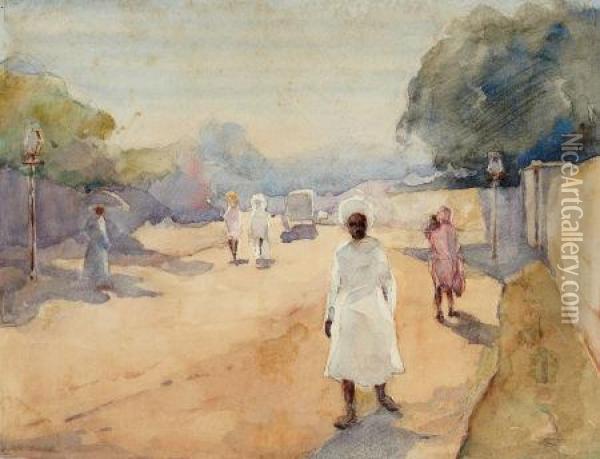 A Street In Hyderabad, Deccan, India Oil Painting - Ralph Wormsley Curtis